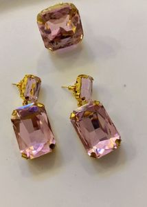 New Elegant Pink Crystal Drop Earrings And Ring