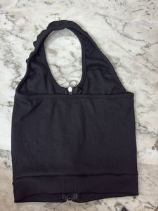 Korean Black Ribbed Halter Neck Zip Top