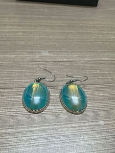 Unique Teal &amp; Gold Oval Earrings