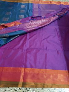 Elegant Blue &amp; Purple Silk Saree