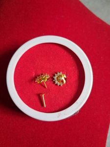 Gold &amp; Diamond Stud Earrings peacock desine