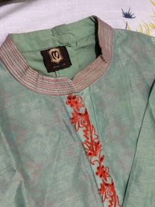Beautiful Aqua Kurta with Red Embroidery