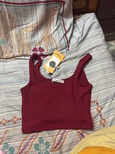 Ribbed Maroon Cropped Tank Top