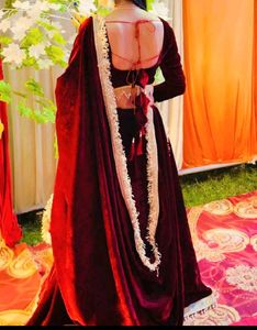 Elegant Maroon Velvet Lehenga Choli