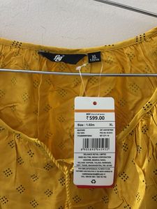 Yellow Printed Kurta with Tassel Tie