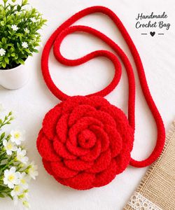 Red Crochet Flower Sling Bag