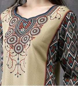 Beige Multi Color Short Kurti