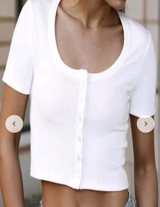 White Button-Up Crop Top