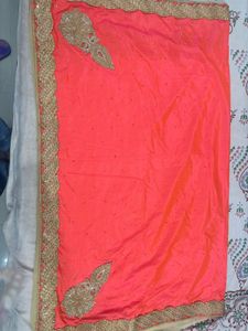 Stone Work Saree- Peach and Beige