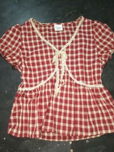 Cute Red Checkered Cottagecore Gingnam Top
