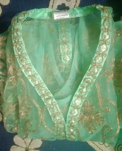 Mint Green &amp; Gold Embroidered Dress