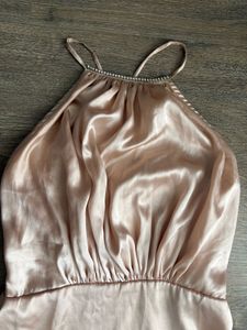 Pretty Satin Nude Halter Neck Mini Dress