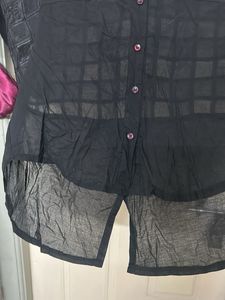 Chic Sheer Black Button-Up Top