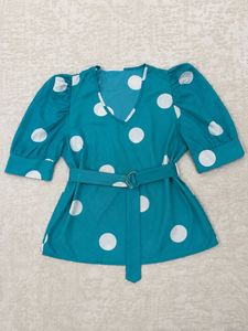 💙Teal Polka-Dot Puff Sleeve Top 💙