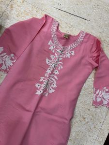 (S) Pink Embroidered Kurta Set