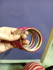 Beautiful Pink &amp; Gold Bangles with Rose design