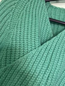Green Chunky Knit Wrap Sweater