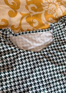 Houndstooth Puff Sleeve Mini Dress