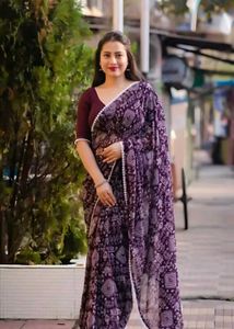 Elegant Maroon &amp; White Printed Saree