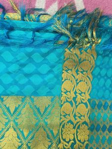 Turquoise &amp; Gold Kanjeevaram Saree