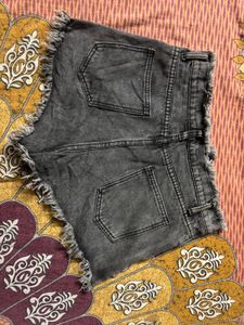 Grey Frayed Denim Shorts