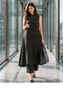 Chic Geometric Print Sleeveless kurta plazzo