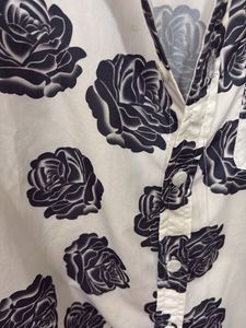 Men's White Rose Print Short Sleeve Shirt