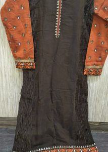 Elegant Brown Kurta with Orange Sleeves