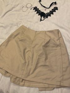 Pleated Tan Mini Skirt