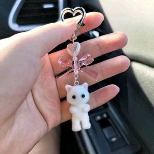 Cute Fluffy White Cat Keychain Charm