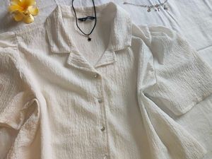Chic White Textured Puff Sleeve Top