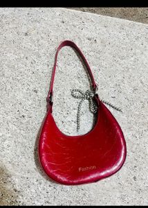 Red Solid Bucket Shoulder Bag