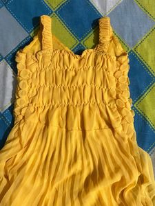 Vibrant Yellow Pleated Midi Dress