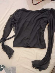 Sheer Black Tie-Up Blouse