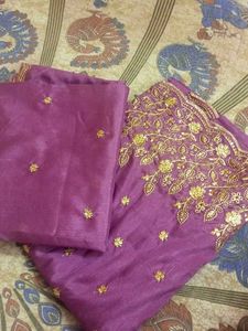 Elegant Embroidered Purple kurti material with dup