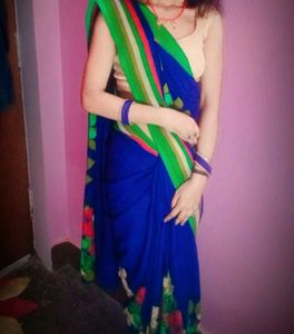 Blue Saree No Blouse