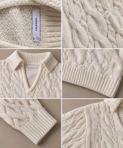 CREAM CABLE KNIT COLLARED CROPPED SWEATER