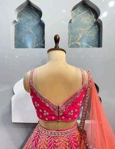 Stunning Pink &amp; Orange Embroidered Lehenga
