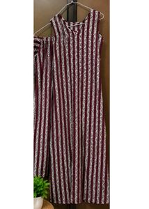 Maroon &amp; White Printed Kurta Set