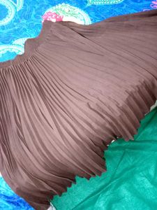 Brown Pleated Midi Skirt