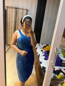 Sparkling Blue One-Shoulder Ruched Dress