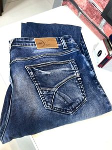 Men's Blue Distressed Denim Jogger Jeans