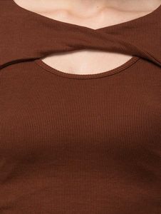 Chic Brown Ribbed Long Sleeve Top