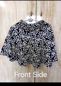 Chic Navy blue Floral Print Textured Mini Skirt