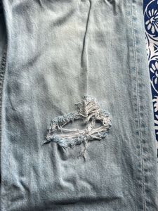uniqlo Light Wash Distressed Wide Leg Jeans