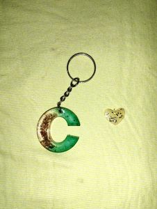 Custom Letter 'C' Keychain with Heart Charm