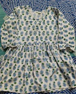 White Floral Print Kurta