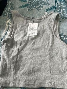 Grey Ribbed Lace-Up Tank Top