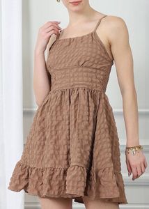 Brown Textured Mini Dress