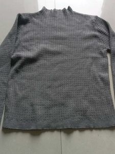 Gray Mock Neck Knit Sweater